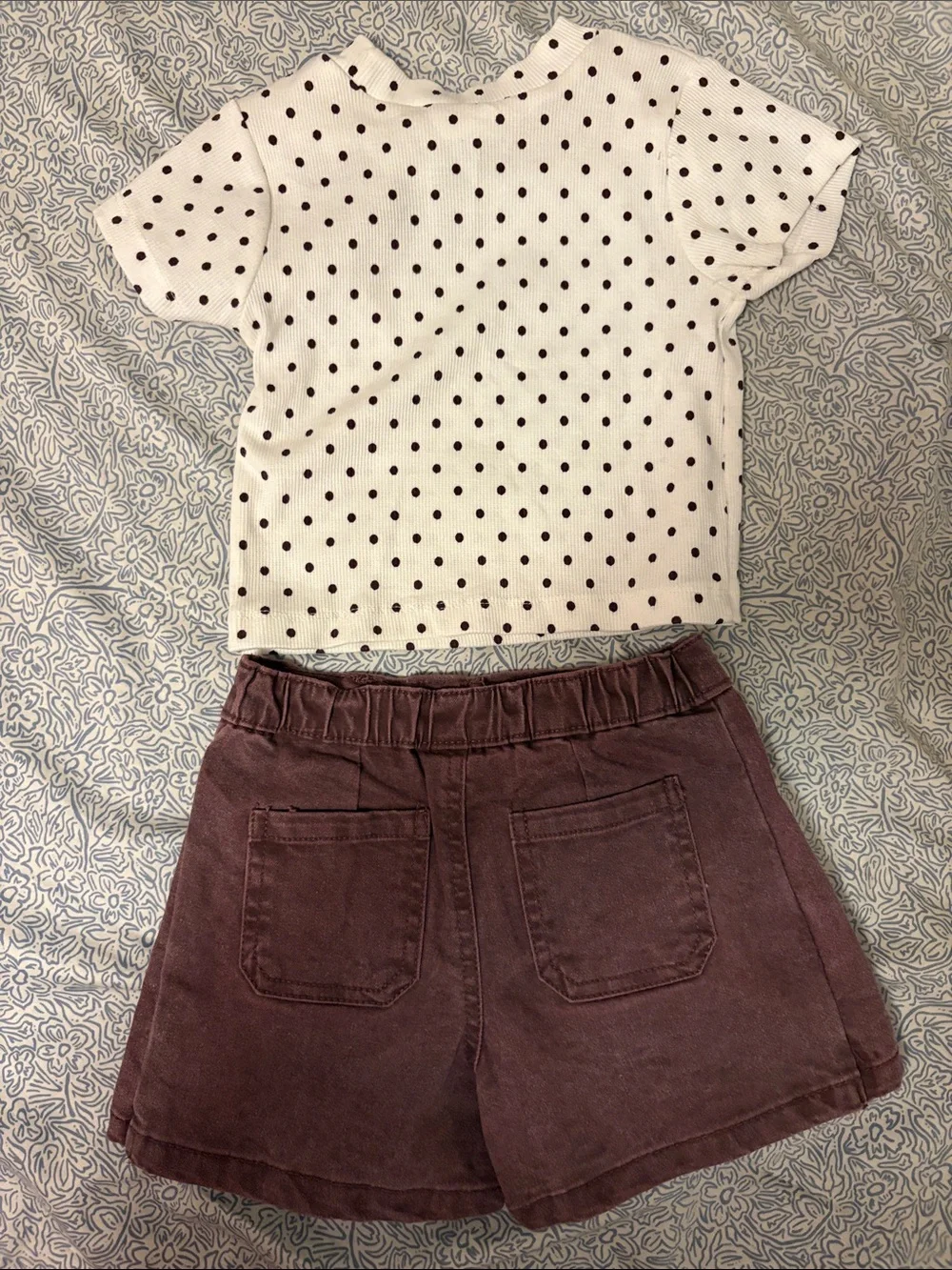 Girls Polka Dot Tee & Mauve Pleated Skort Set